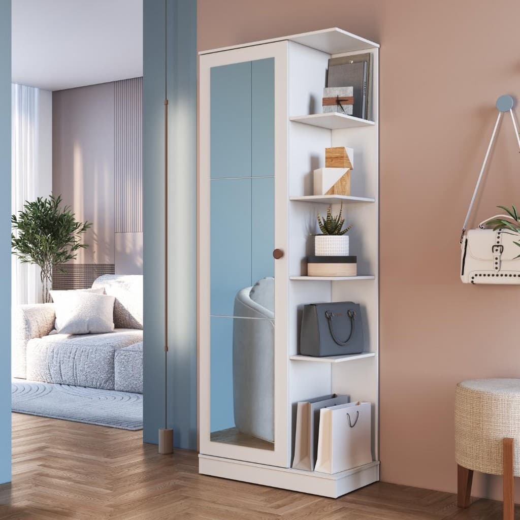 Sapateira 1 Porta com Espelho Paris Fidelitá Branco 