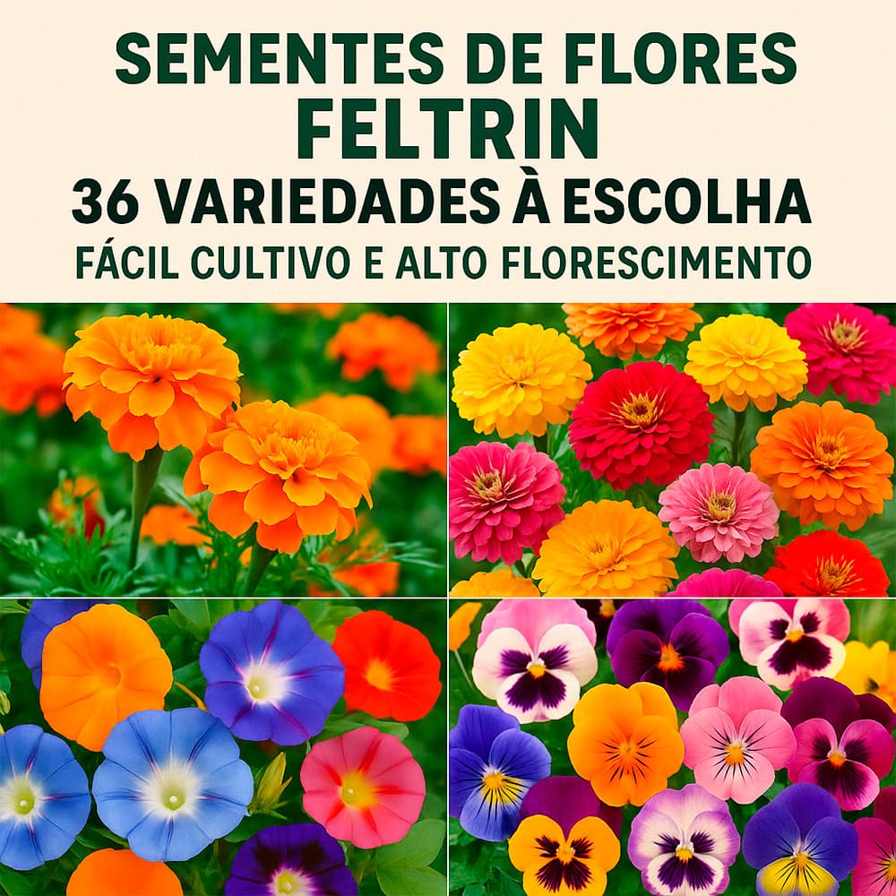 Sementes de Flores Feltrin – 36 Variedades à Escolha | Fácil Cultivo e Alto Florescimento