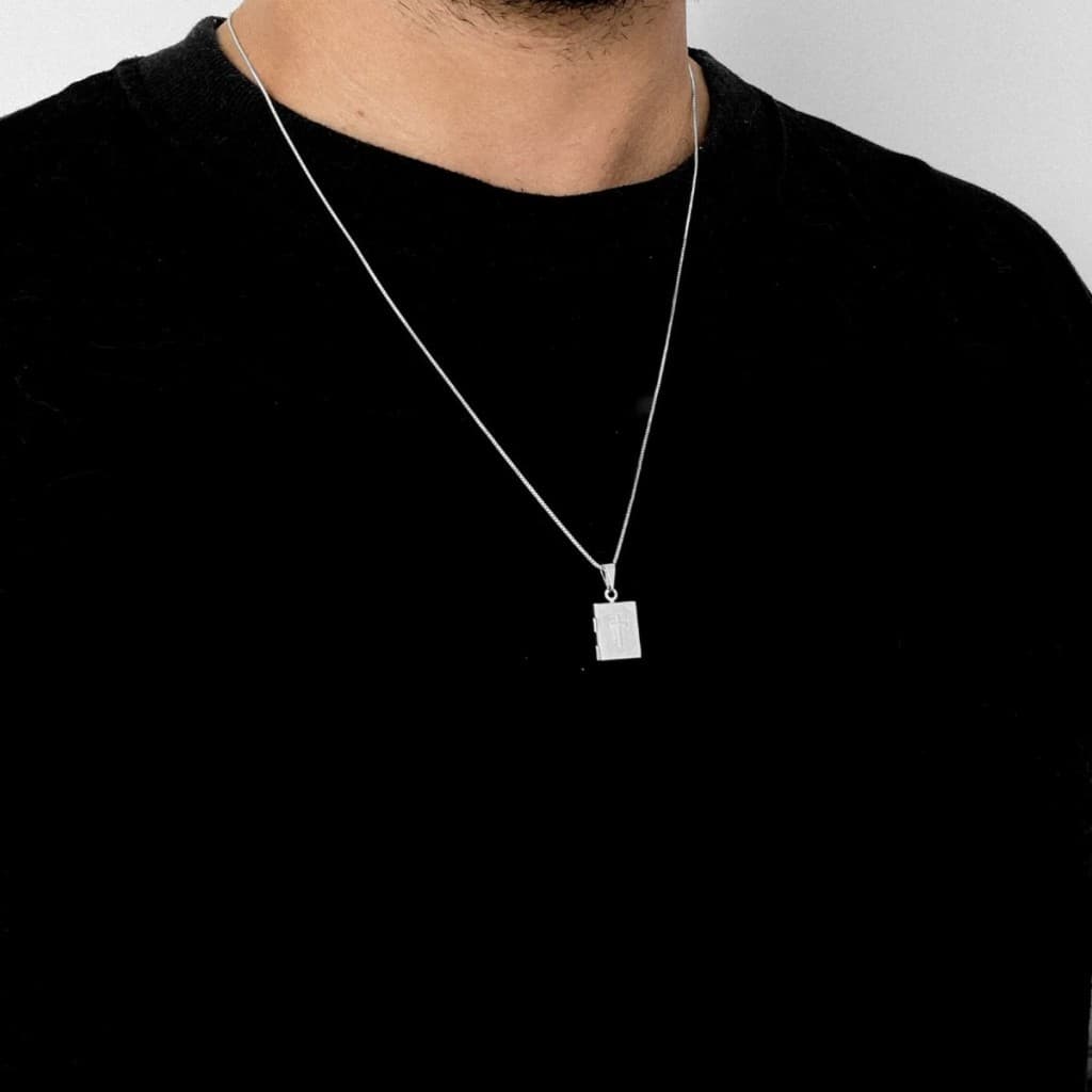 Relicário Biblia Colar Masculino Prata Personalizado Banhado