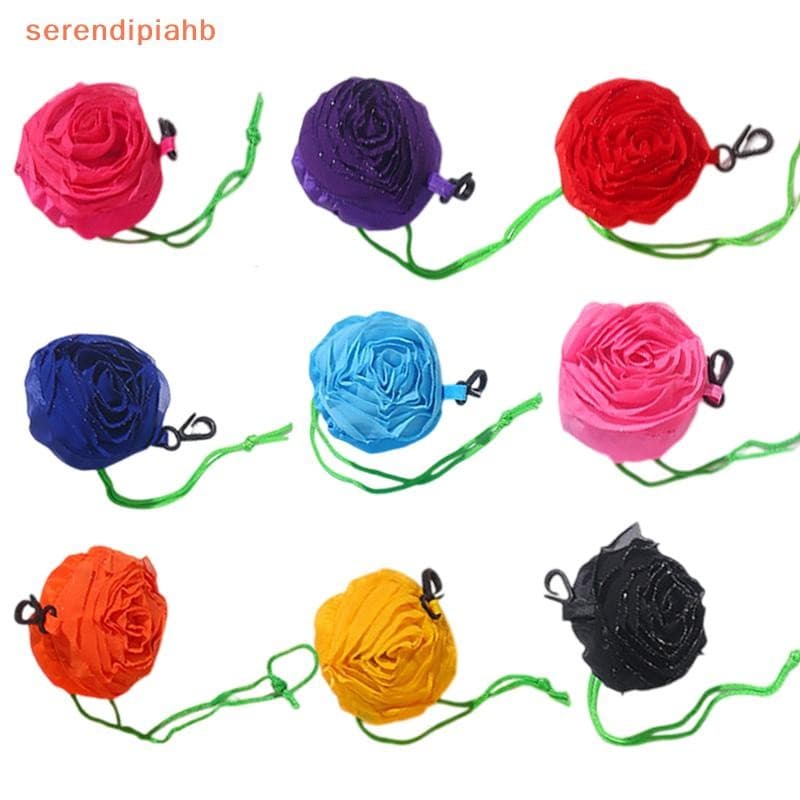 [serendipiahb] Bolsa De Compras Dobrável Com Flor Rosa , Portátil , Grande Capacidade , Leve , Viagem Armazenamento
