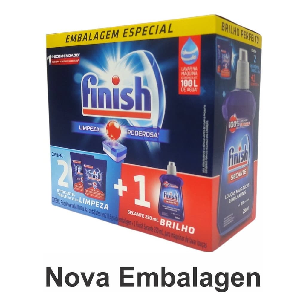 Kit Finish 2 Detergente Power Ball + Secante Lava Louça