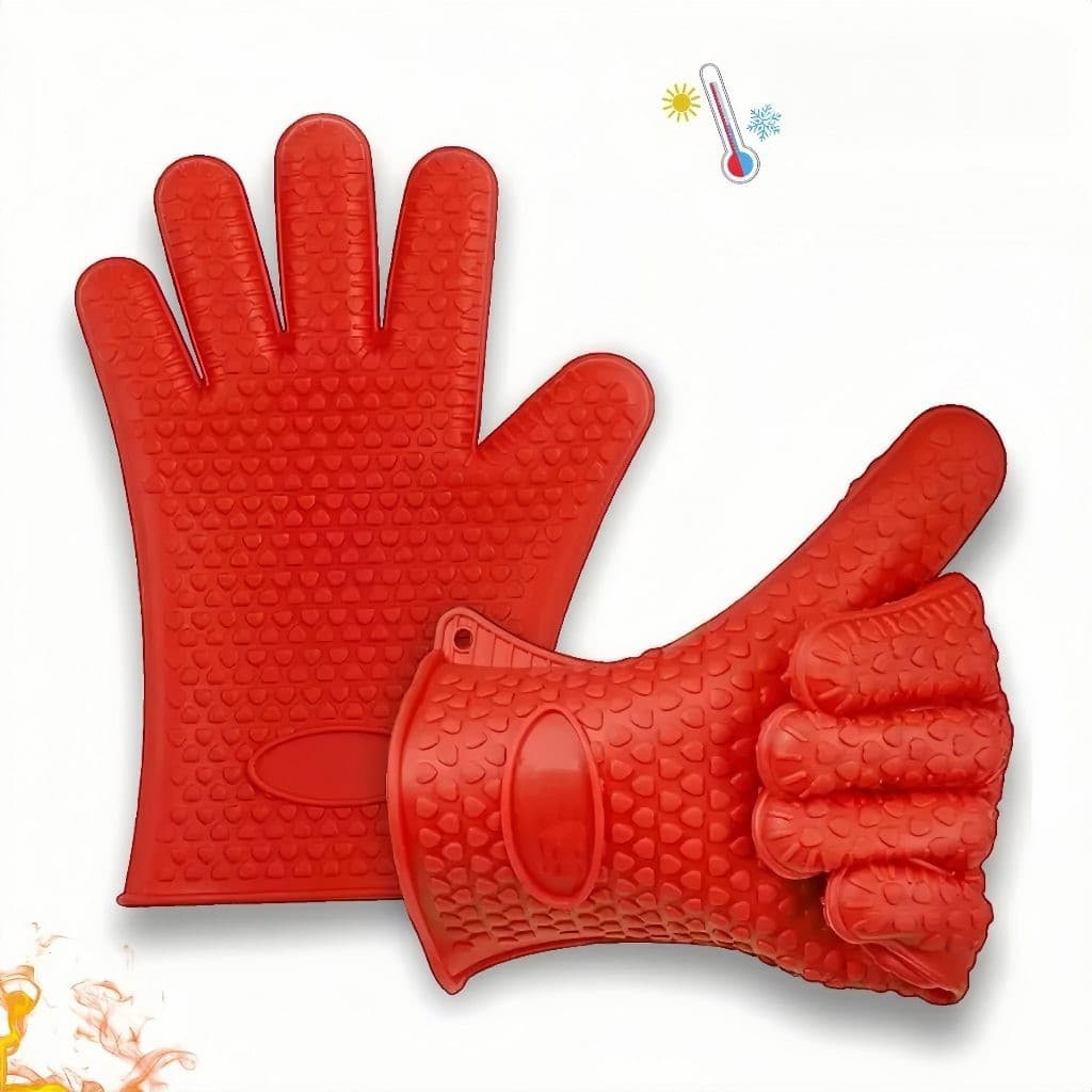 KIT 2 Luvas Térmicas De Forno Cozinha Fogão Silicone 5 Dedos Lavável até 230 Graus