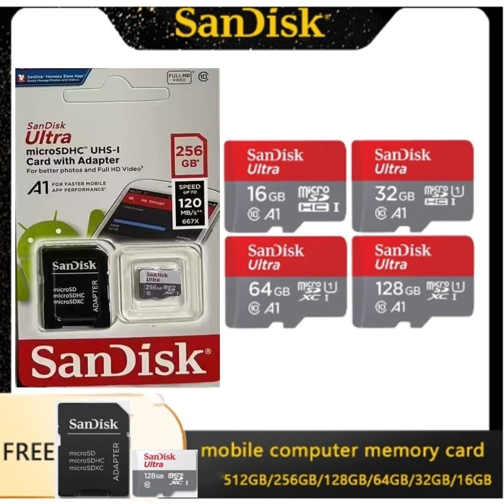 Cartão De Memória Micro Sd Sandisk 16GB-512GB Classe 10 Ultra