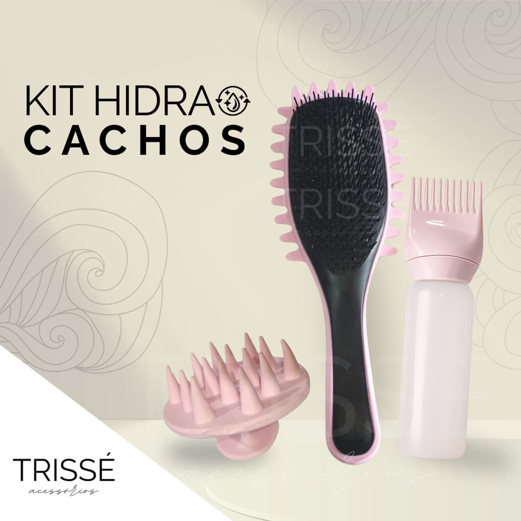 Kit Hidrata Cachos com Escova Desembaraçam-te Massageador Capilar e Frasco Aplicador de Tintura