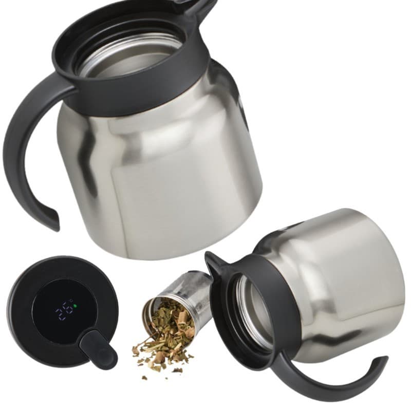 Chaleira Térmica Inox 750ml Com Display LED Para Infusão Chá Ervas Especiarias Frutas Flores