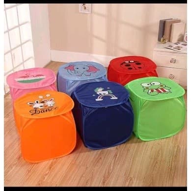 Cesto Grande Com Tampa Organizador de Brinquedo Roupas Sujas Multiuso Dobrável  Bichinhos Infantil