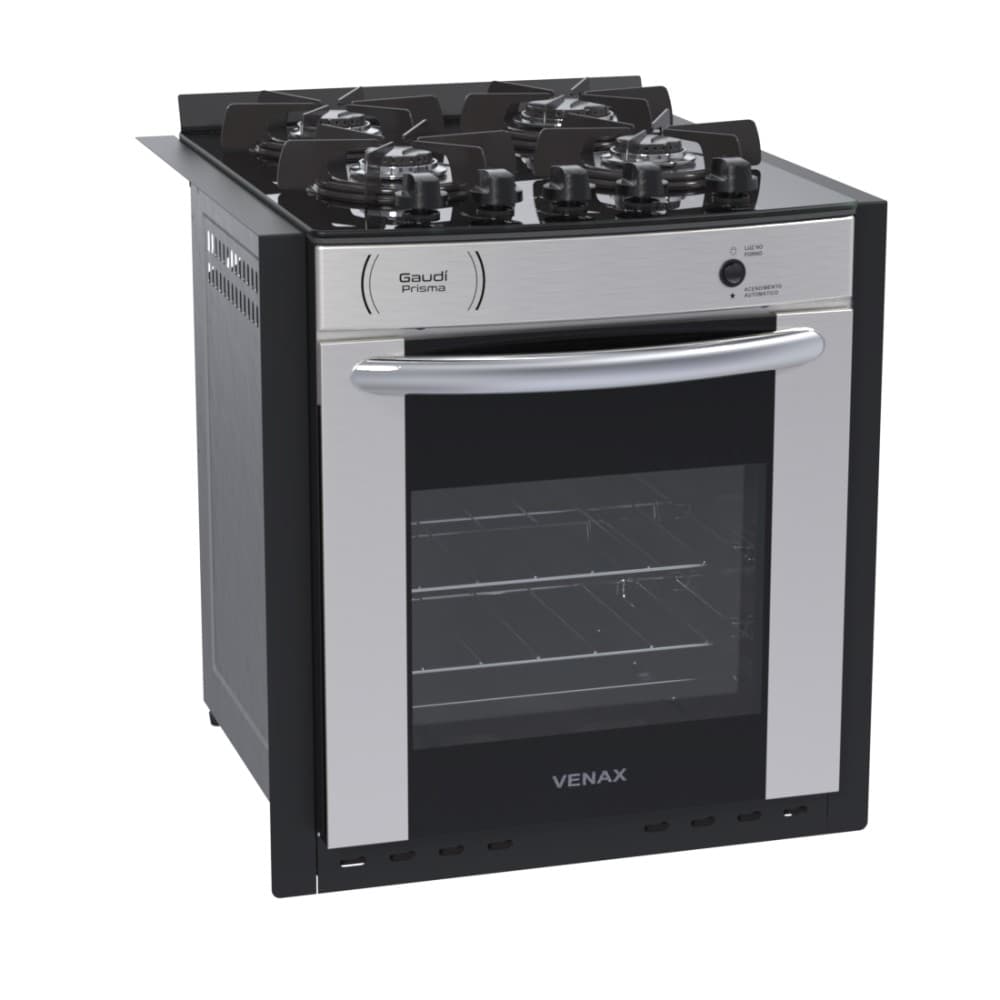 Fogão de Embutir Venax Gaudi Prisma Vitreo Bl 4 Bocas Gas Glp Inox