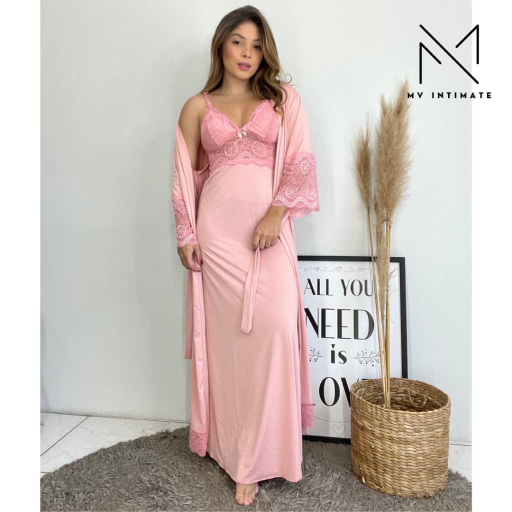 Kit de Robe e Camisola LONGOS sem Bojo de Microfibra Light de Amamentação Feminina