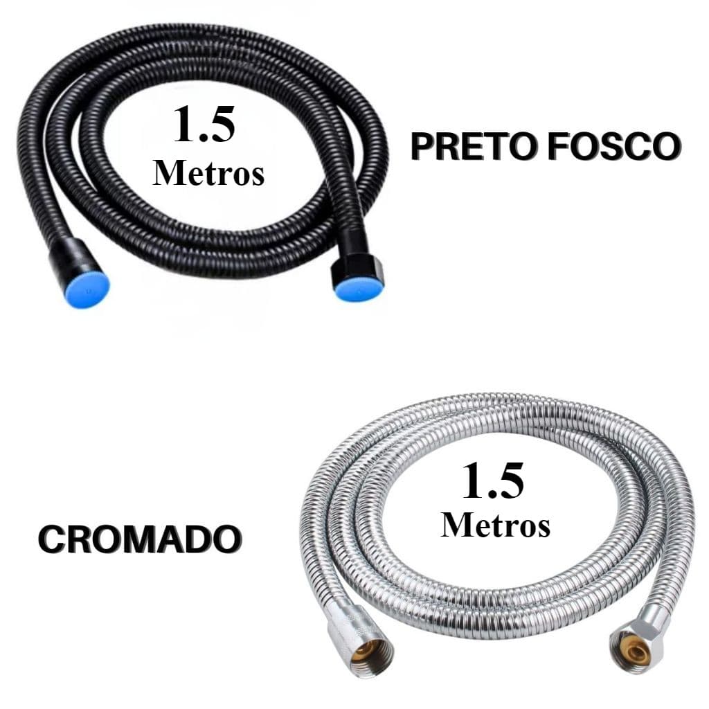 Mangueira 1.5m Flexível Inox Cromado Preto Fosco Para Ducha Higiênica Chuveiro 1/2 Polegada