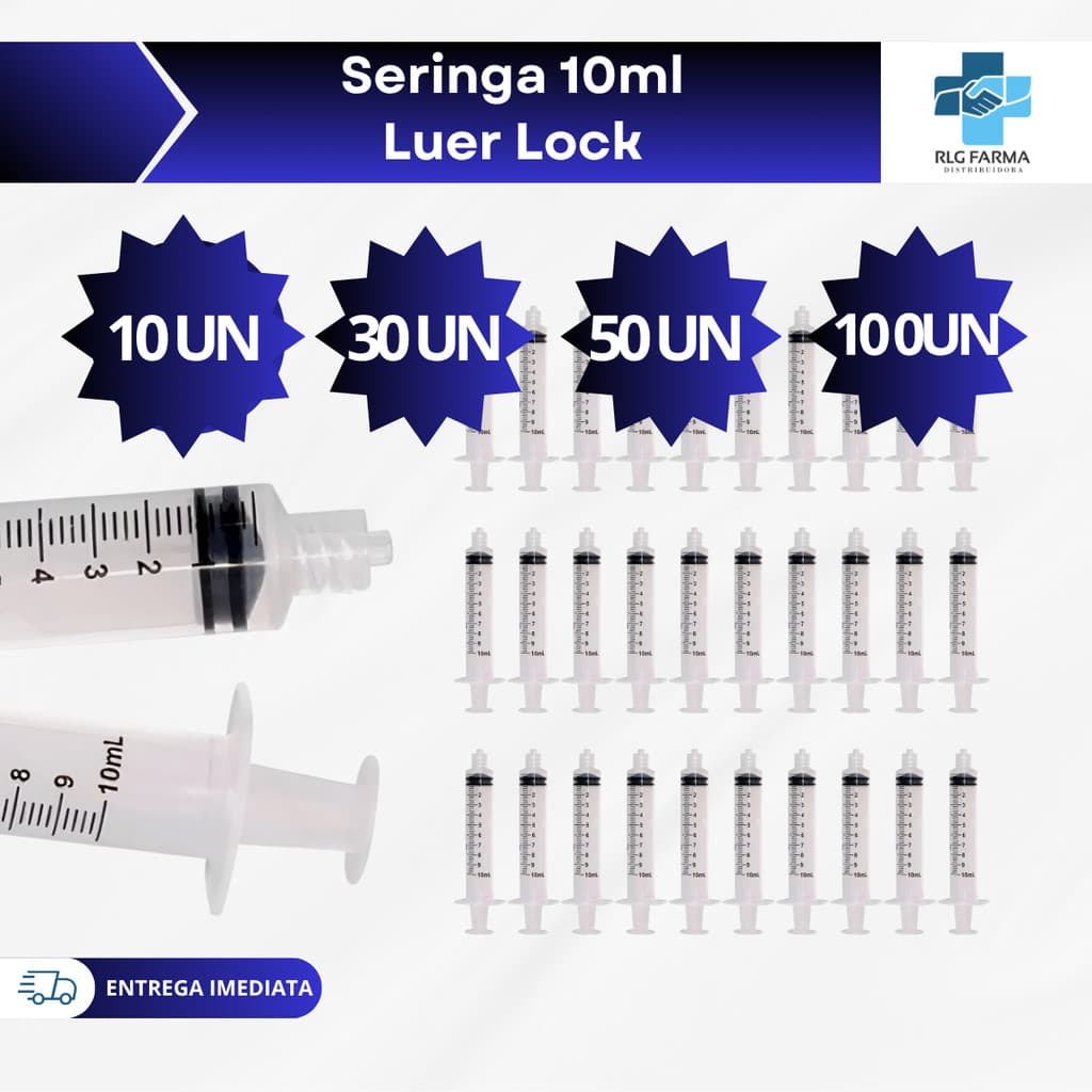 Seringa 10ml Descartável com Rosca Luer Lock Estéril 50/100 Unid