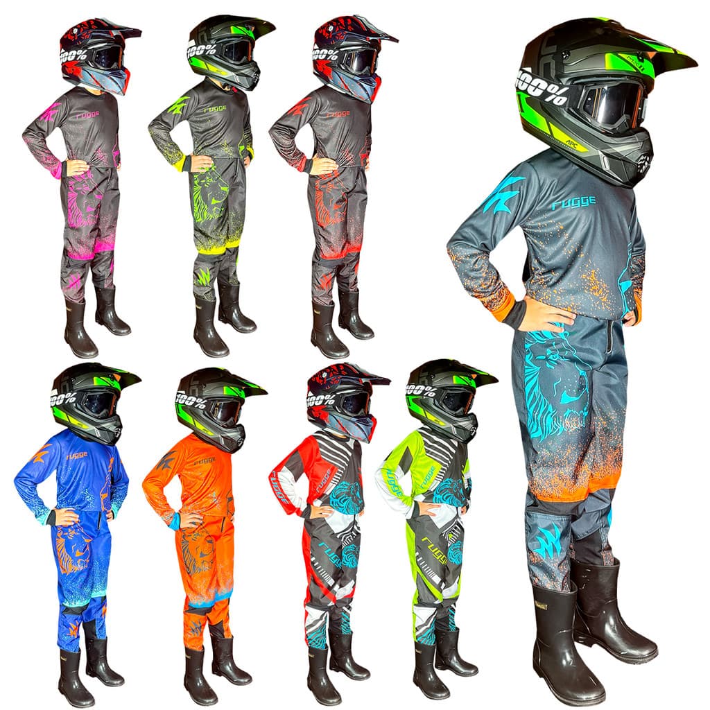 Conjunto Roupa Farda Motocross Infantil Trilha Off-road Cross Camisa+Calça Rugge