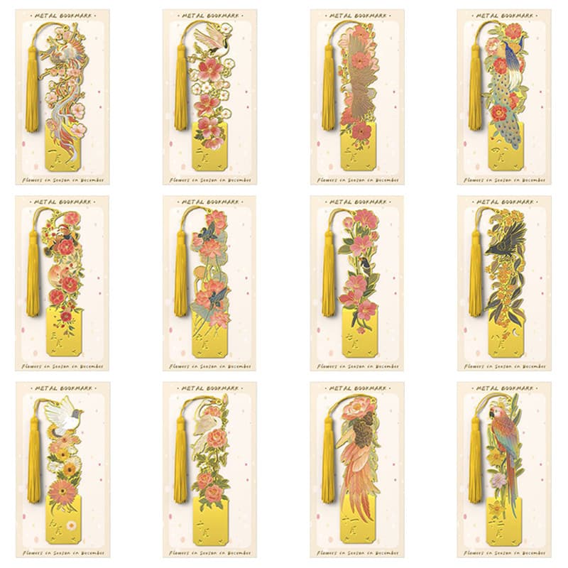 Marcador Oco De Metal Da Série De Flores E Pássaros Vintage Com Borlas , Mini Suporte Para Página De Livro De Estudante