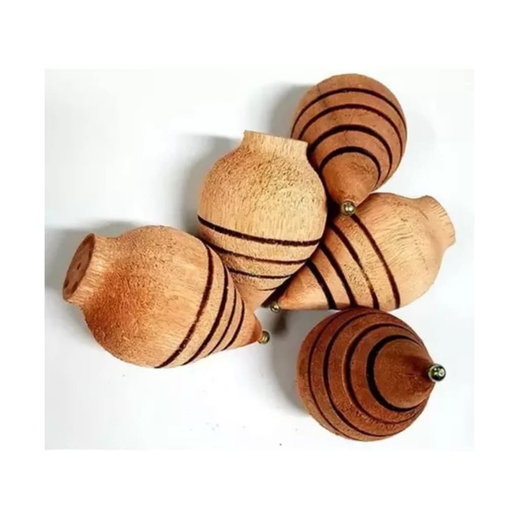 Pião De Madeira + Fieira 10 Unidades - Brinquedo Tradicional