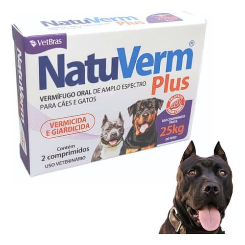 NatuVerm Plus 25kg Vermifugo Giardia Cachorro Porte Grande