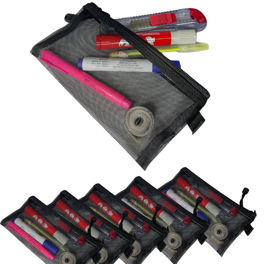 Kit 5 Estojos Nylon Organizador Necessaire Transparente Tela Bolsinha Pequena Bolsa Viagem Escolar