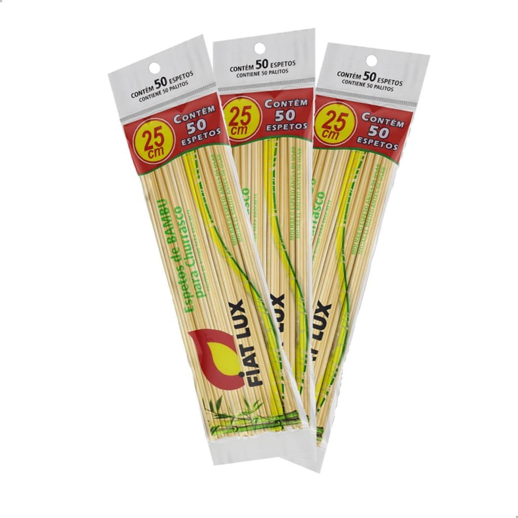 Kit 20 Pacotes de Palito de Bambu Premium para Churrascos Sustentável Fiat lux 25cm 50un