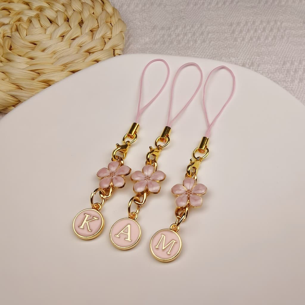 Pingente de telefone móvel diy rosa flor de cerejeira carta az pingente pingente de telefone móvel