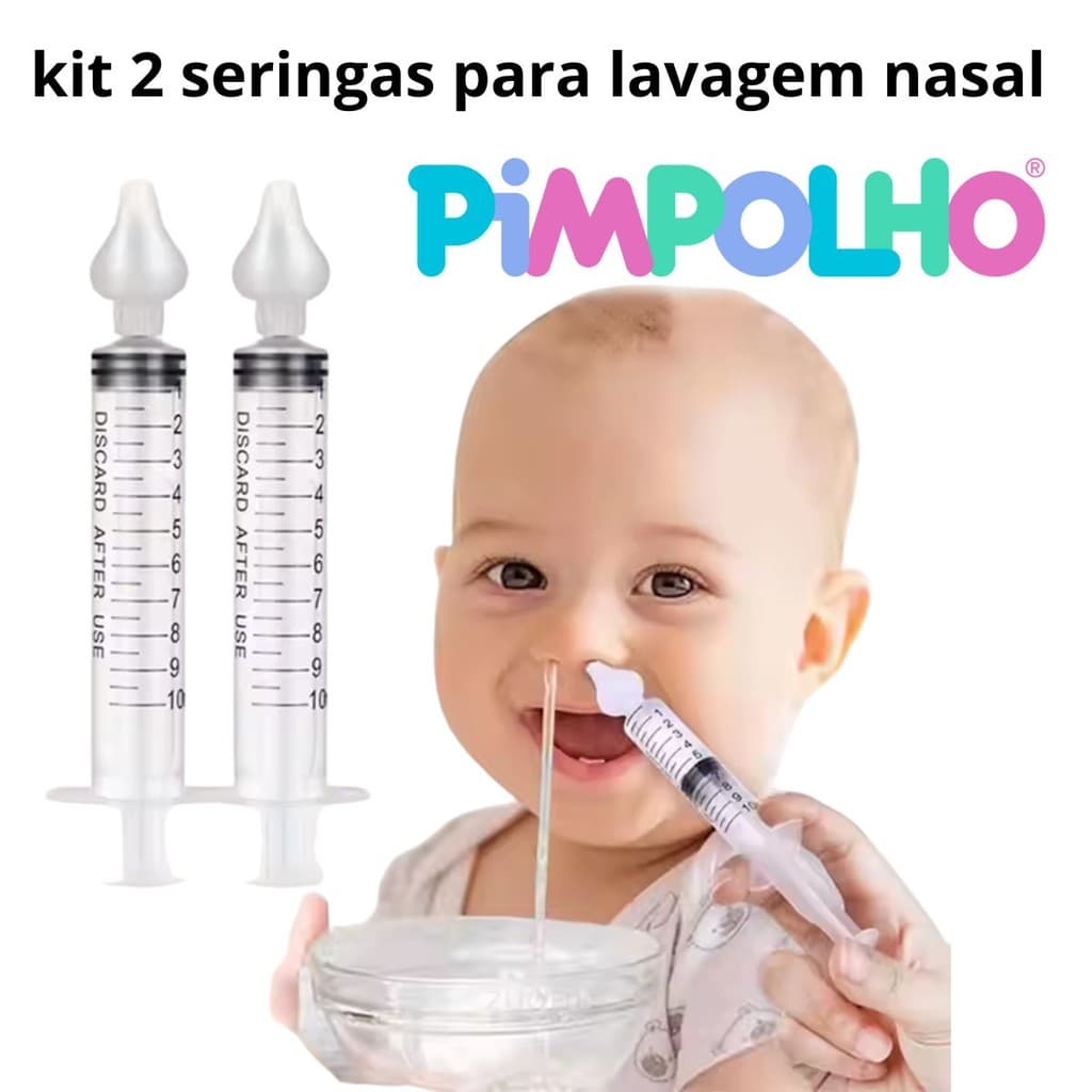Kit 2 Seringas Lavador Aspirador Nasal Limpeza Infantil Bico Silicone Nariz Bebê Livre BPA Pimpolho