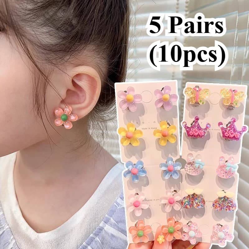 5 Pares De Brincos Infantis Clipes De Orelha Indolores Sem Furos Super Fofos Novos Versáteis Para Meninas E