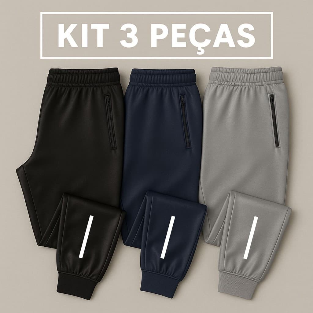 kit com 3 calça jogger masculino para trabalhar e academia esportiva com símbolo refl