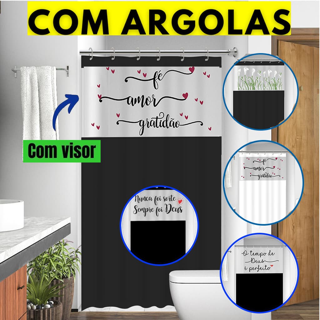 Cortina Box de Banheiro Luxo Moderna Antimofo Impermeável c/ Visor