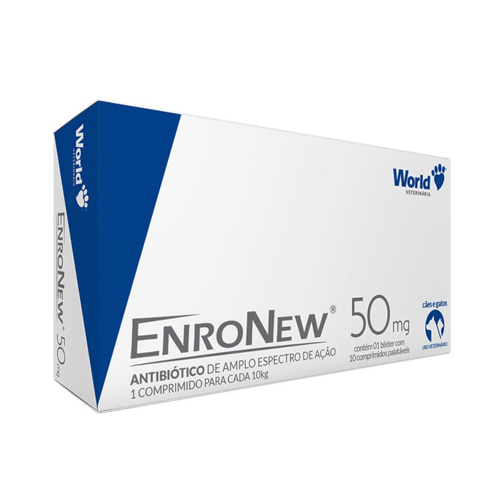 EnroNew World 50mg para Cães e Gatos de até 10kg - 10 Comp