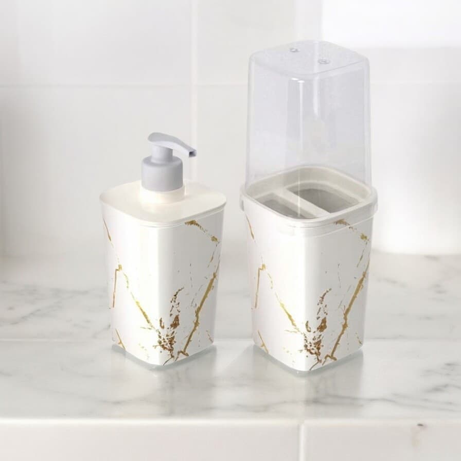 Kit Banheiro Porta Sabonete + Porta Escova + Porta Algodão Pia Lavabo Decoração Elegante Casal