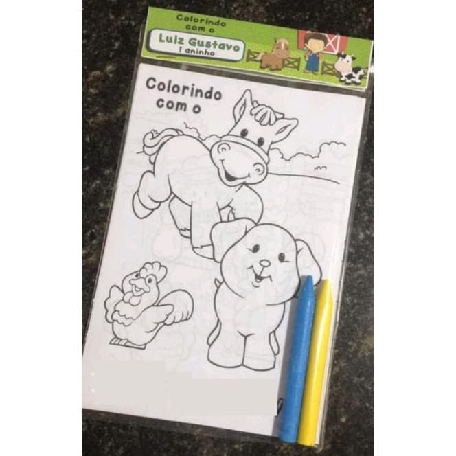 10 Kit Colorir para Festa Infantil Giz de cera - Escolha o Tema