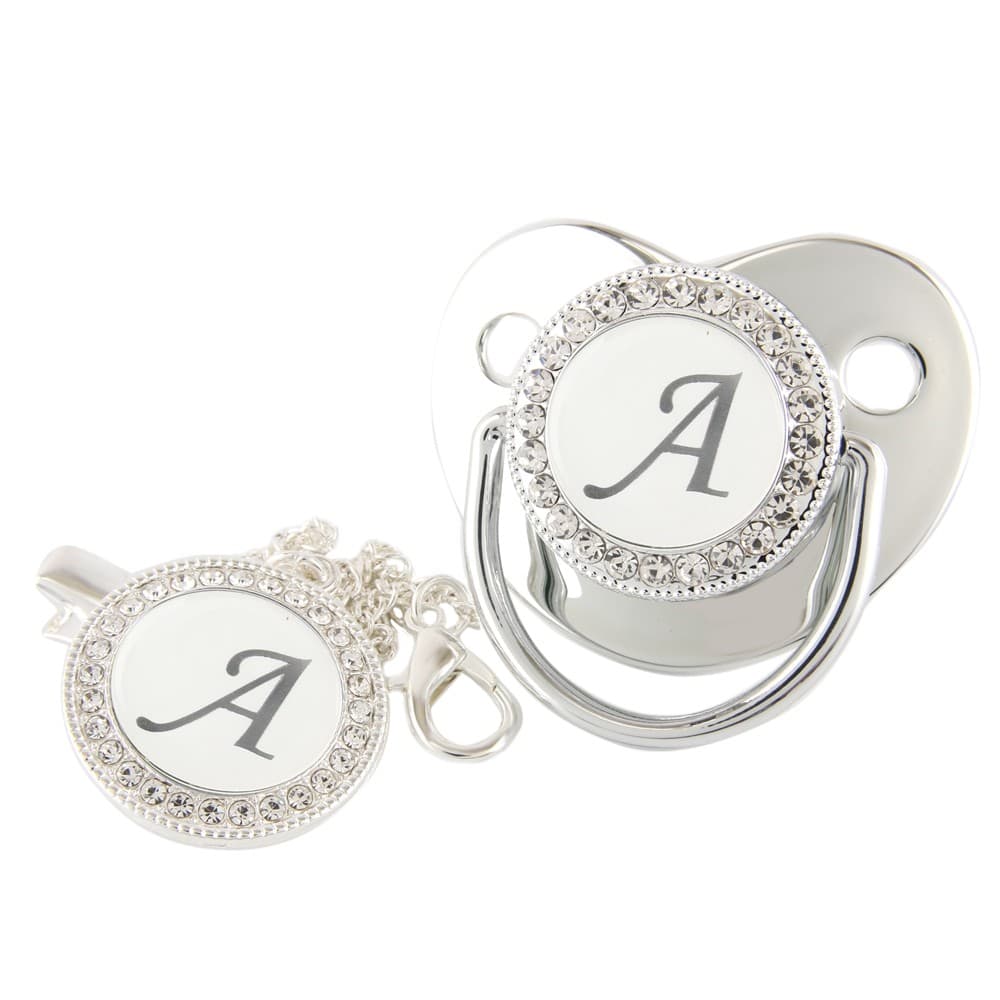 Chupeta De Bebê Prateada Com 26 Letras Iniciais E Clipe Para Presente De Chá De 0 A 18 Meses