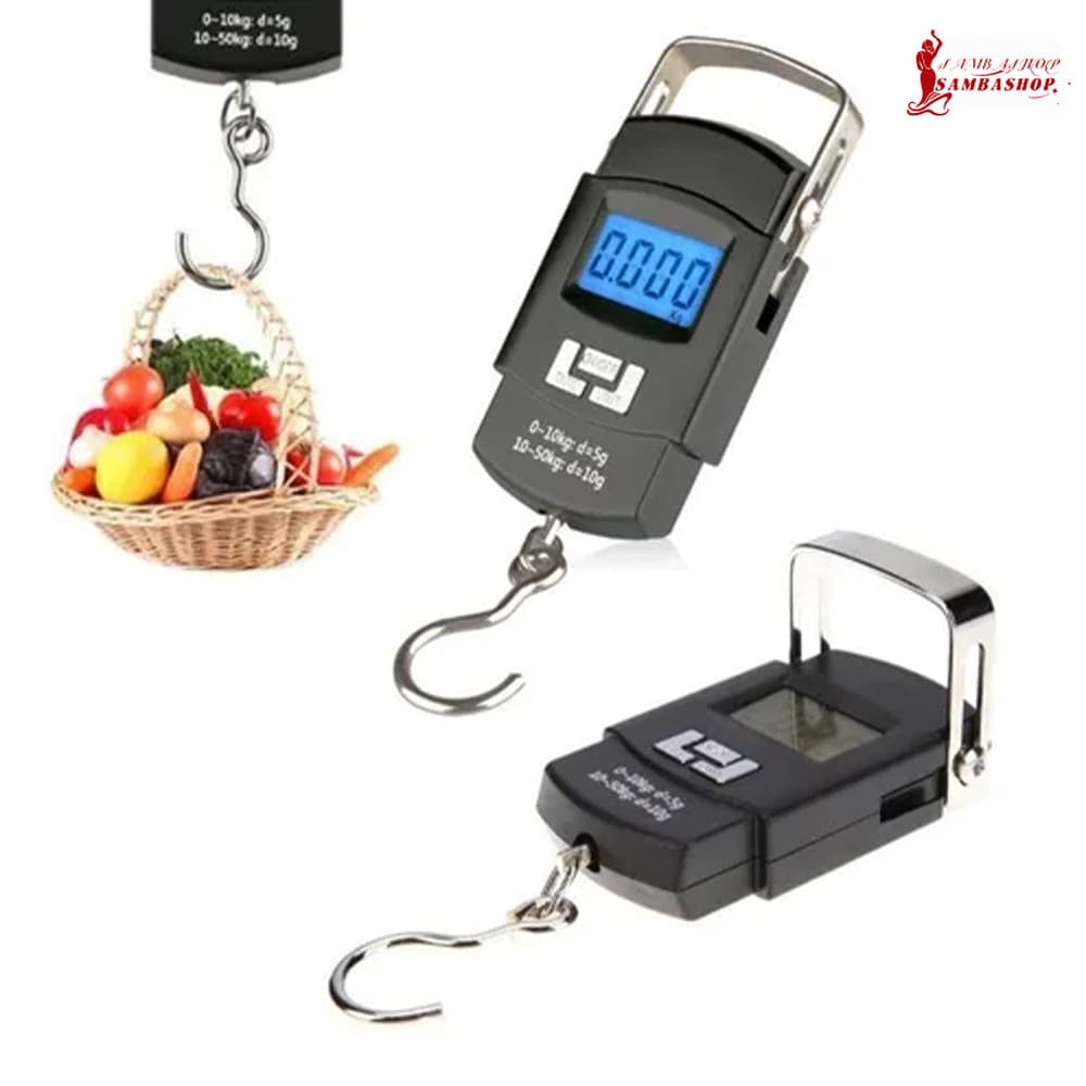 Balança Digital 50kg De Mão Profissional Bagagem Mala Pescaria Leve Prática Com Gancho