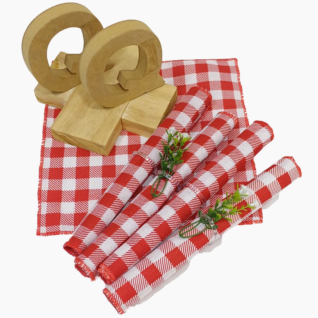 20 Guardanapos em Tecido Xadrez Vermelho 20 x 20 Festa brinde coquetel