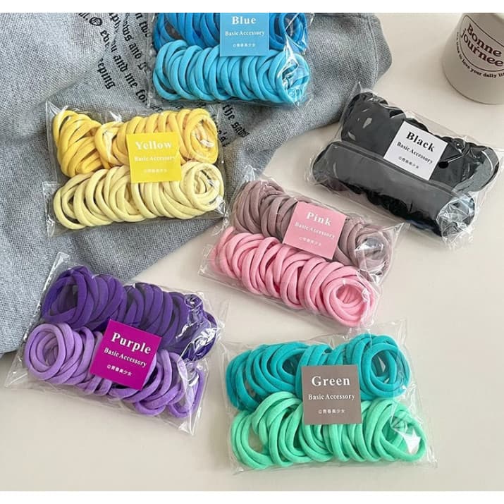 Kit 50 Xuxinhas Elástico de Cabelo Xuxinha Criança Adulto Rabicó 50 Unidades-Colorido/Preto