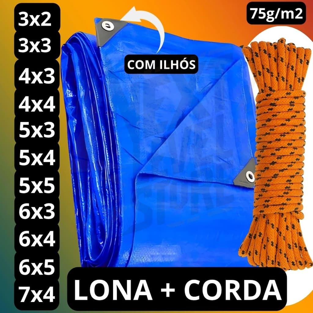Lona Impermeavel 3x2 3x3 4x3 4x4 5x3 5x4 5x5 6x3 6x4 Construção Piscina Reforçada + Corda