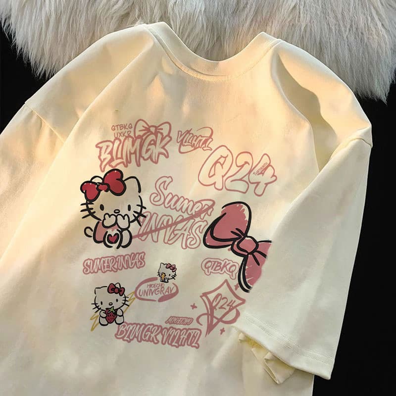 HelloKitty Camiseta De Manga Curta Para Meninas Roupa De Verão Nova Menina Estilo Ocidental 15