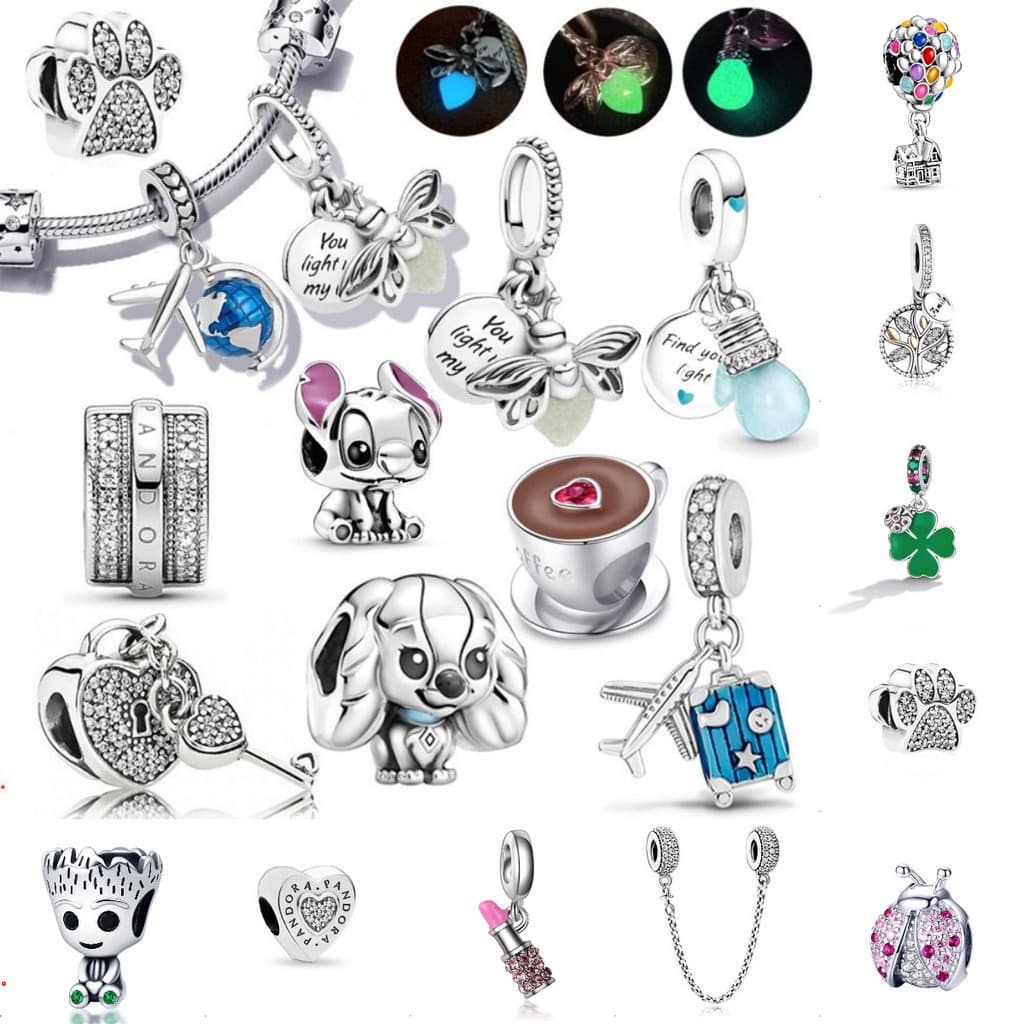 925 prata pingente charme pingente vaga-lume luz brilhante interior fluorescente pulseira pingente jóias