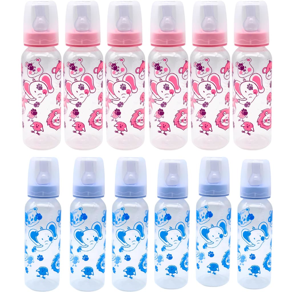 6 Mamadeiras Atacado Anplas 240ml Bico Redondo Azul ou Rosa