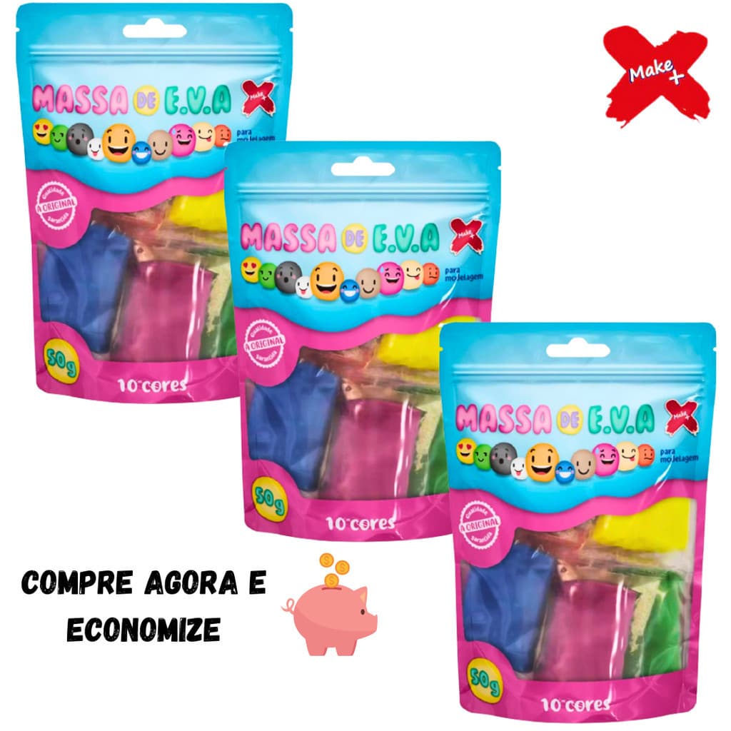 Massa de EVA Make+  3, 5, 7 , 10 ,15 ou 20 pcts de 50gr com 10 cores vibrantes em cada pacote (New)