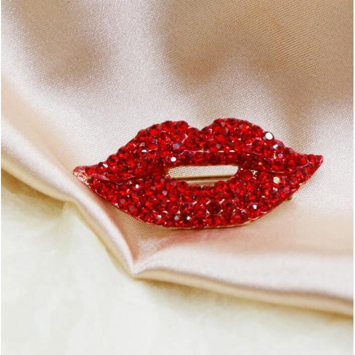 Broche de lábio vermelho de strass acessórios de roupas Premium-pino para ocasiões de férias | Presente feminino