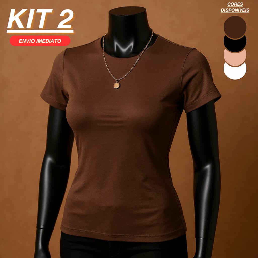 kit 2 Blusas Suplex Manga Básica Feminina Manguinha Premium Qualidade Camiseta