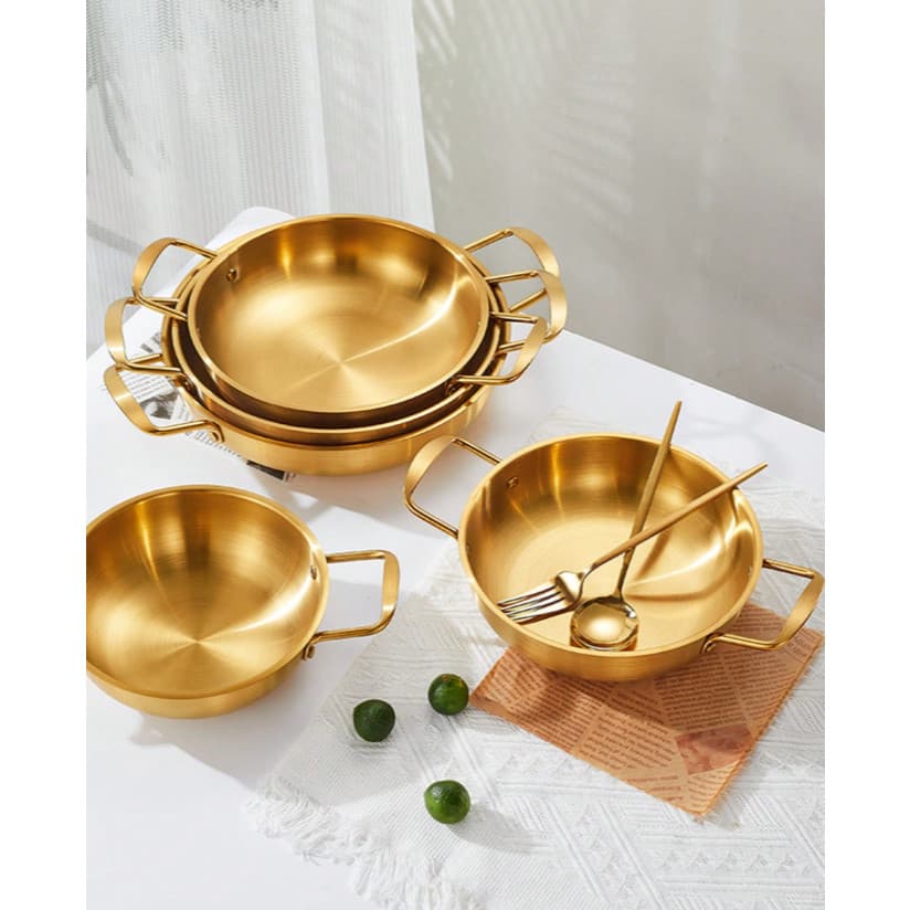 Panela Dourada em Aço Inox com Alças Duplas – 3 Tamanhos (Vendidas Separadamente)