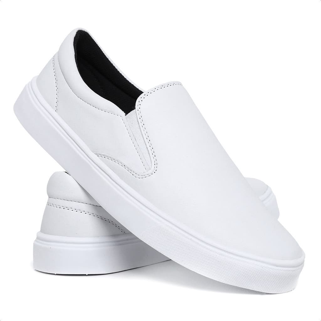 Tênis Slip On Branco Sapatênis Casual Iate Enfermagem Médico Hospital Calce Fácil Confortável