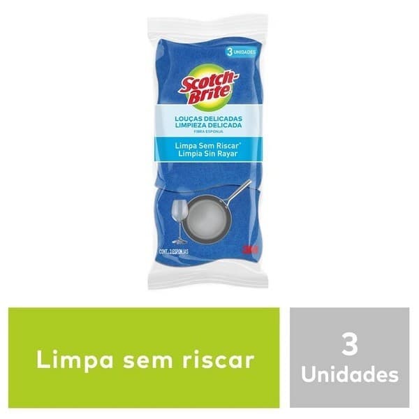 Kit com 3 Esponja Louças Delicadas Azul SCOTCH Brite