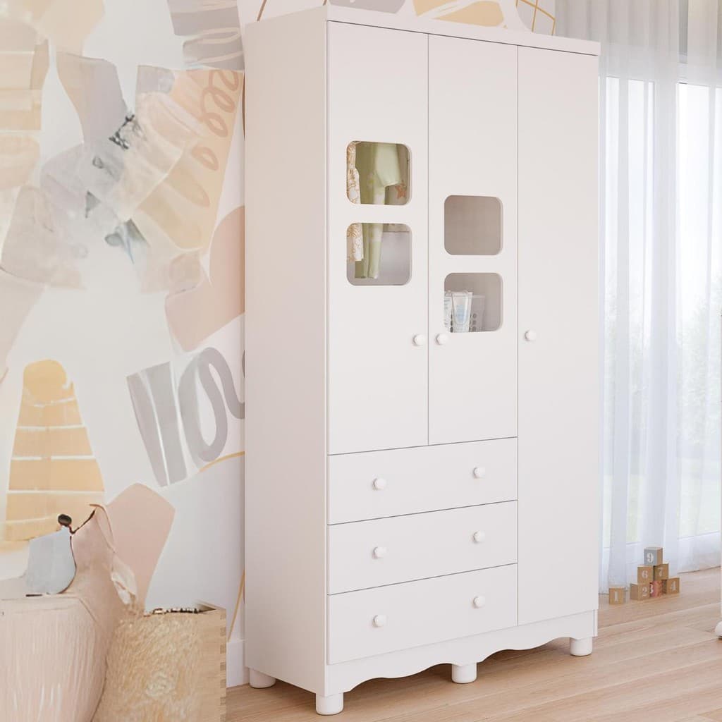 Guarda Roupa infantil Uli 3 Portas e 3 Gavetas 100% MDF