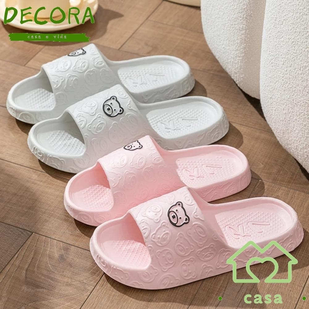 Chinelos Femininos DECORA , Planos De EVA Macios , Decoração De Urso Fofo , Sandálias De Praia Antiderrapantes De Cor Só