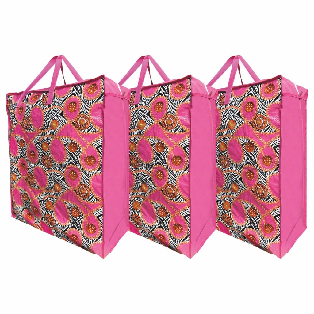 Kit com 3 Sacolas Bolsa Nylon Feira 55cm x 65cm Sacoleira Mudança com Zíper