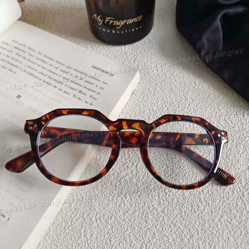 Retro Com Armação Redonda Grossa Arroz Prego Óculos Anti-Azuis Para Mulheres Homens Vintage Dois Tons