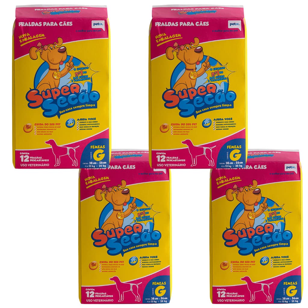 Kit 4 Fralda Descartável Super Secão Para Fêmea Petix 12 Unidade G