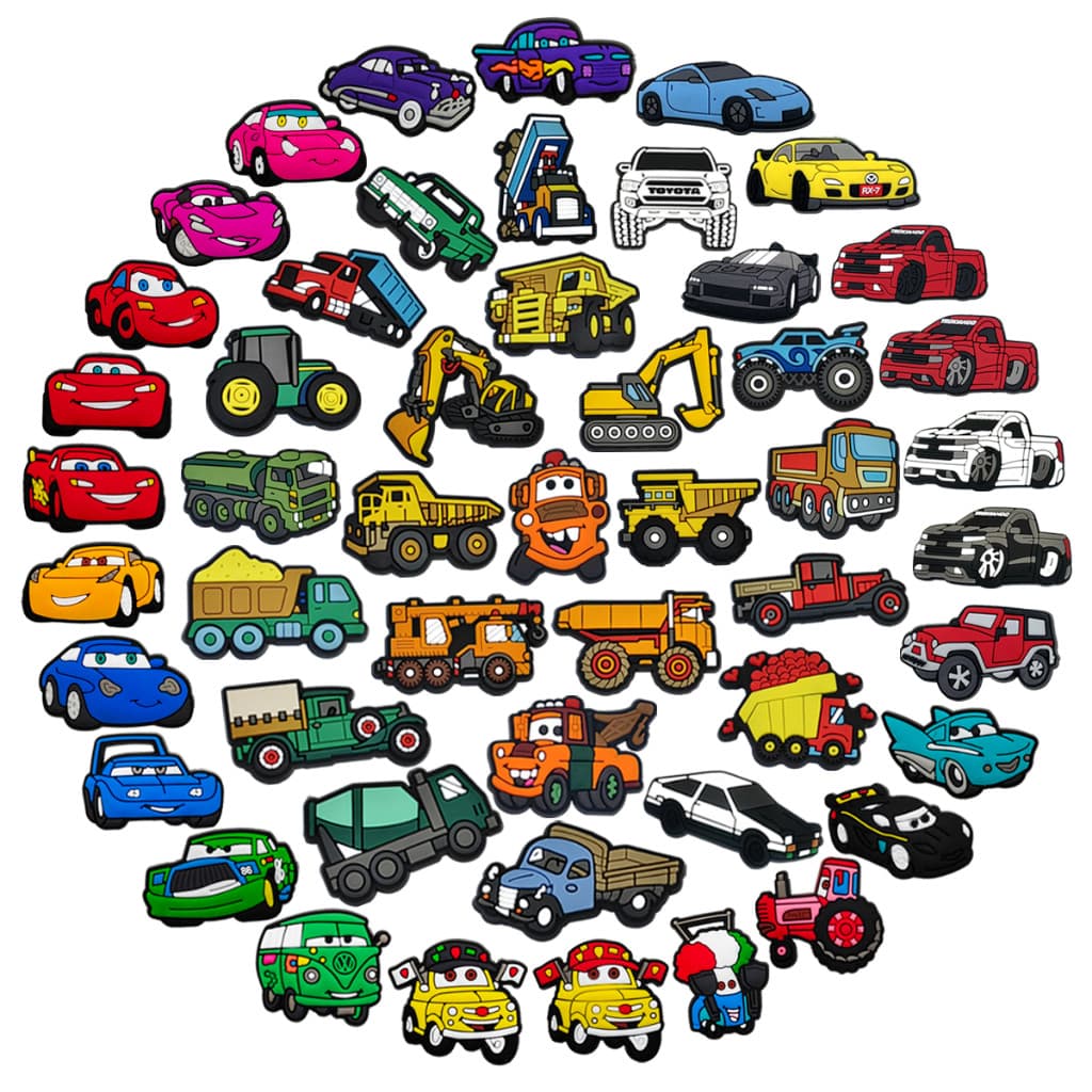 MEIDJ Encantos De Sapato 50 Estilo De Corrida Carro Escavadeira Engenharia Veículo Decorações Acessórios PVC Com Botó