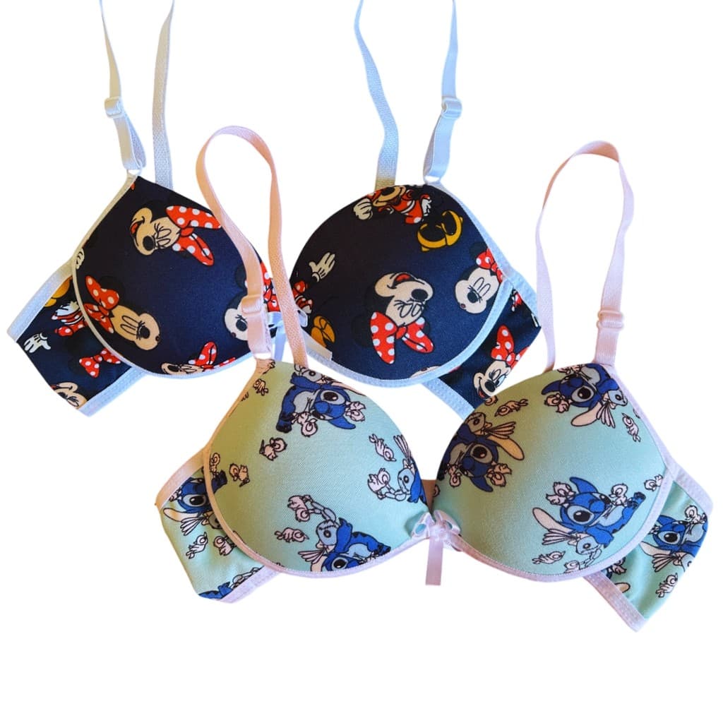 Kit 2 Sutiã 8 a 14 Anos Menina Moça com Bojo Estampado Liso Confortável Infantil Juvenil