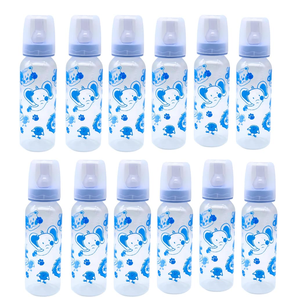Kit 12  Mamadeiras Azul Atacado Anplas 240ml Bico Redondo